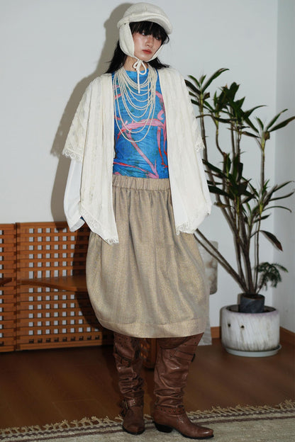 Chinese Mesh Cutout Long-Sleeved Top