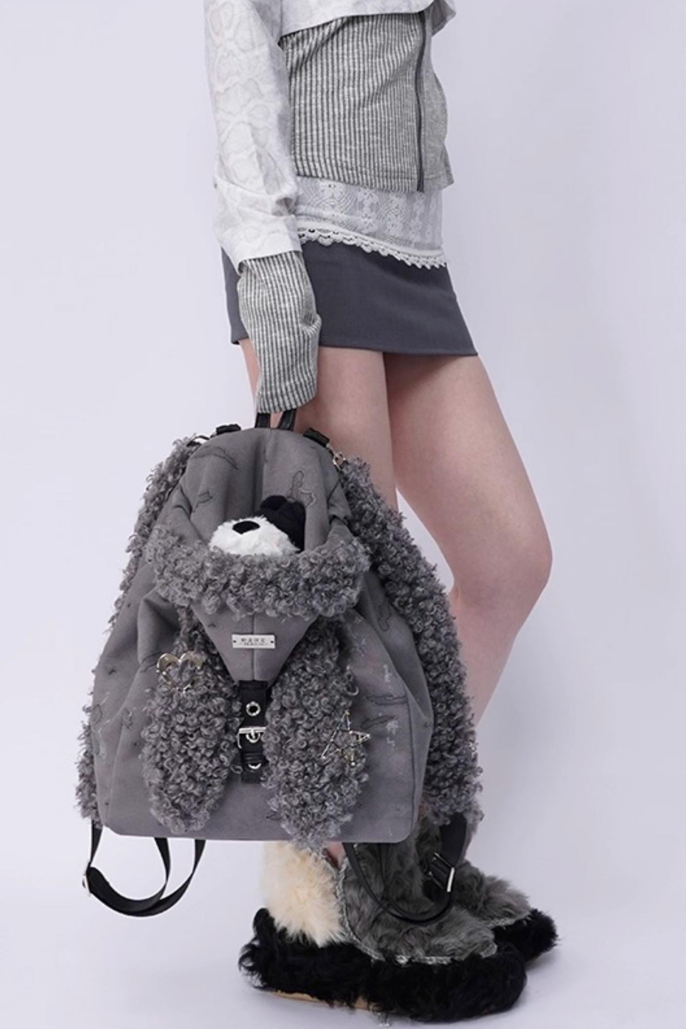 Cute Furry Rabbit Ears Backpack