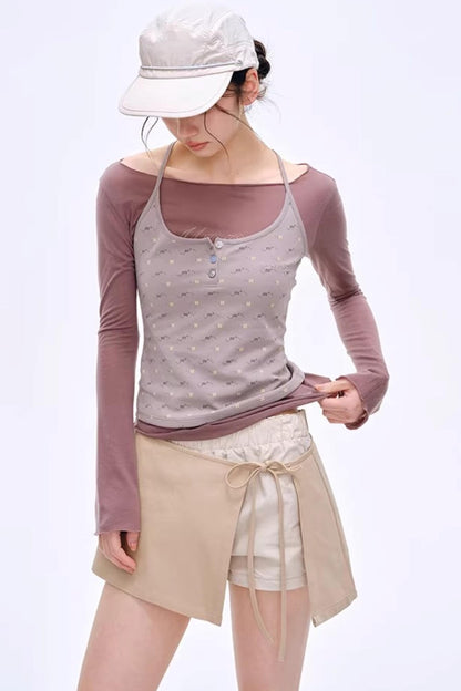 Side Slit Bow Pants Skirt