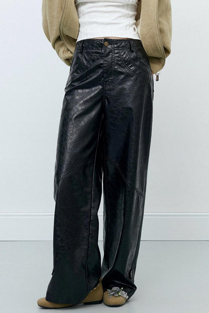 Slim Straight Leather Pants