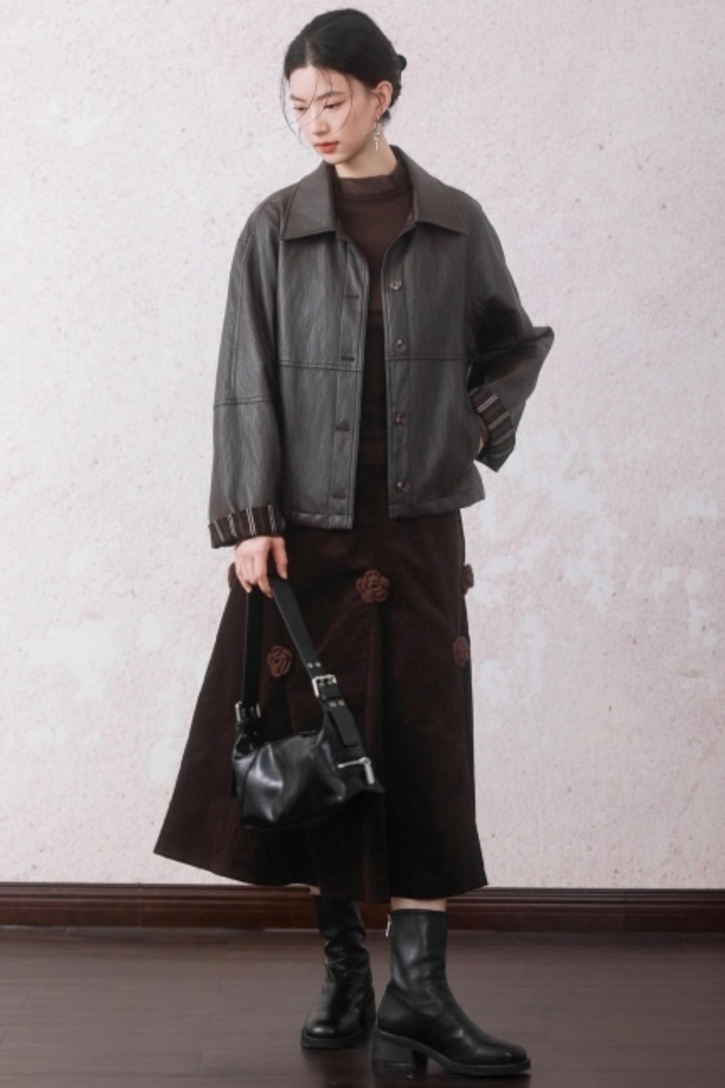 Chestnut Brown Patchwork Turtleneck Top