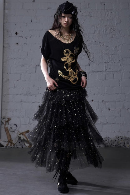 Fairycore Star Tiered Mesh Skirt