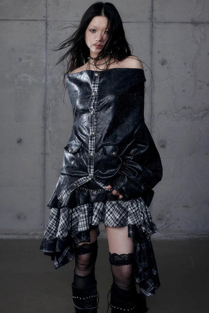 Dark Plaid Leather Top