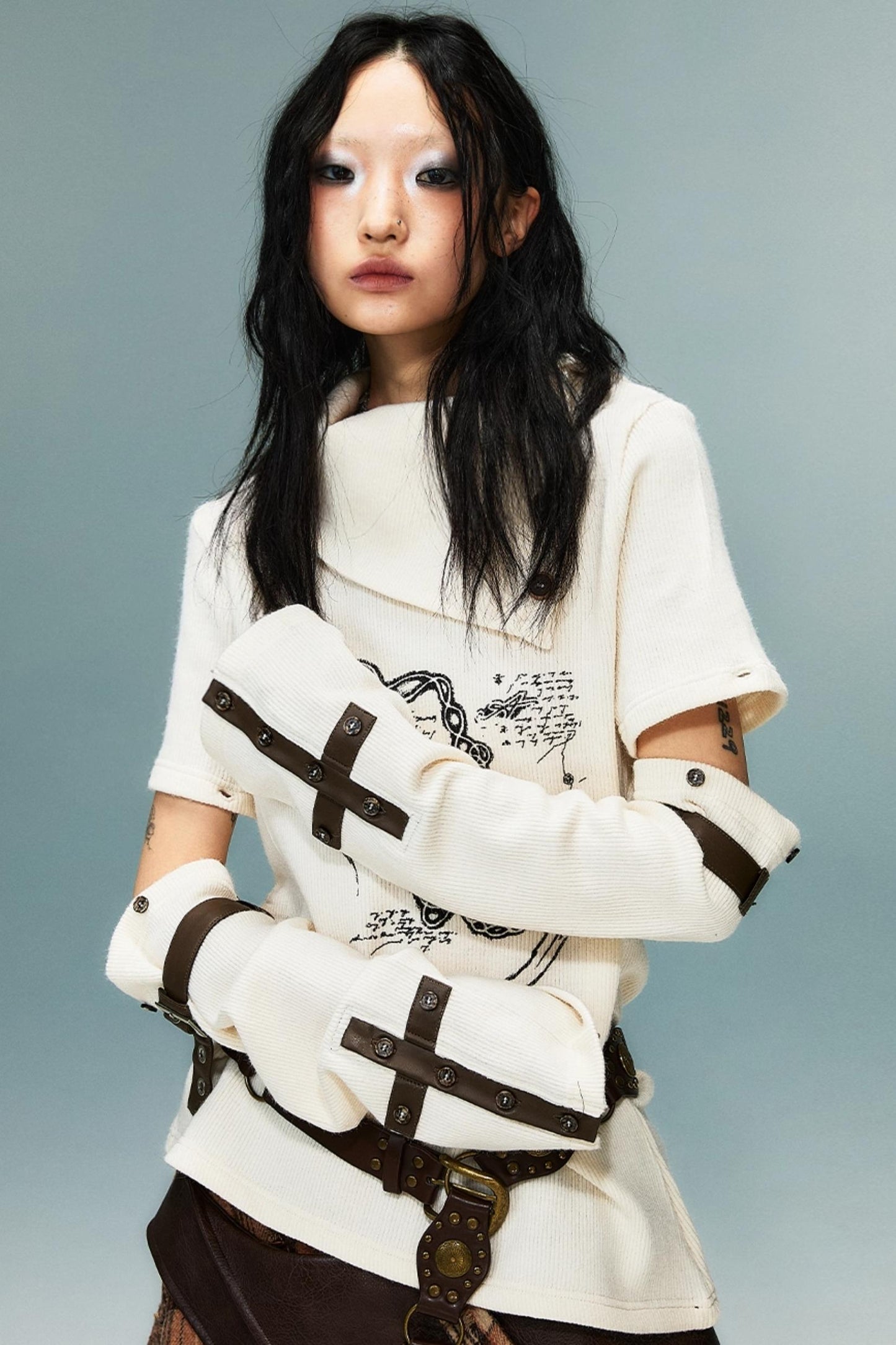 Vintage Detachable Sleeve Cross Knit Top