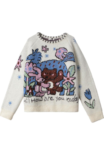 Plush Animal Jacquard Sweater