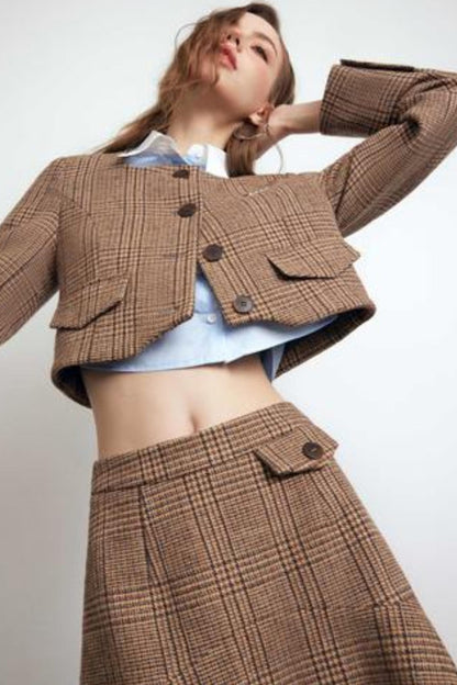 Brown Checked Tweed Jacket