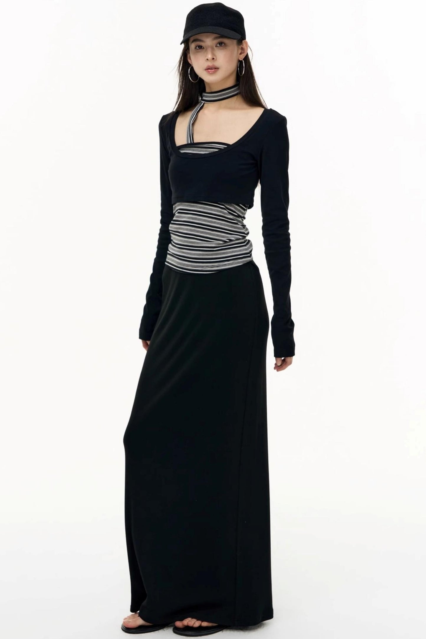 Contrast Long-Sleeved Top With Bandeau Set