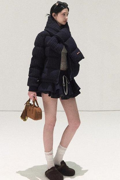 Plaid Color-Blocked Puffy Skirt