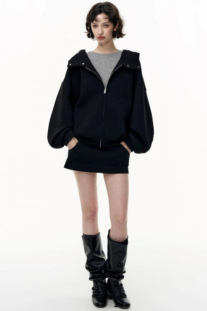 Casual Large Zip Hooded Cardigan