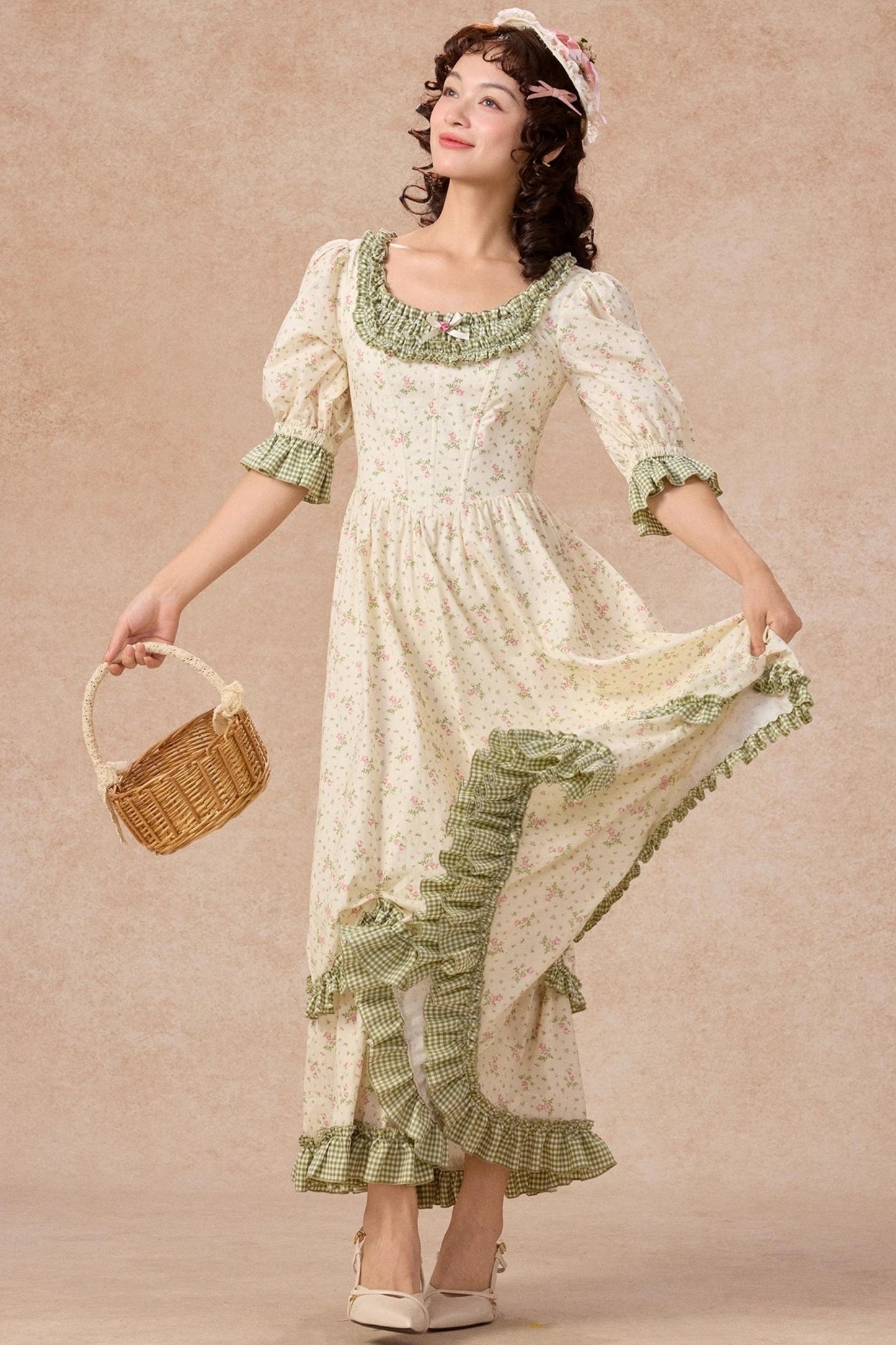 French Pastoral Style Floral Waist Dress