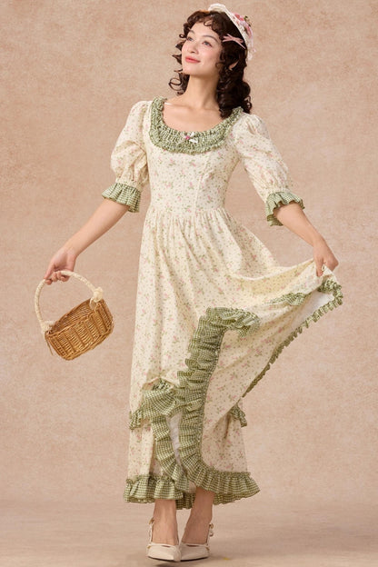 French Pastoral Style Floral Waist Dress