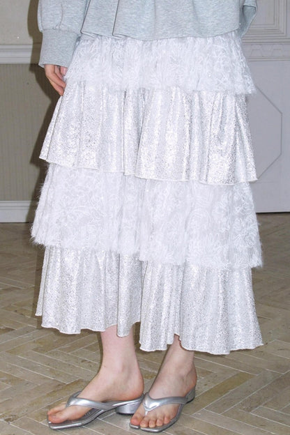 Glitter Panelled Lace Oversized Skirt