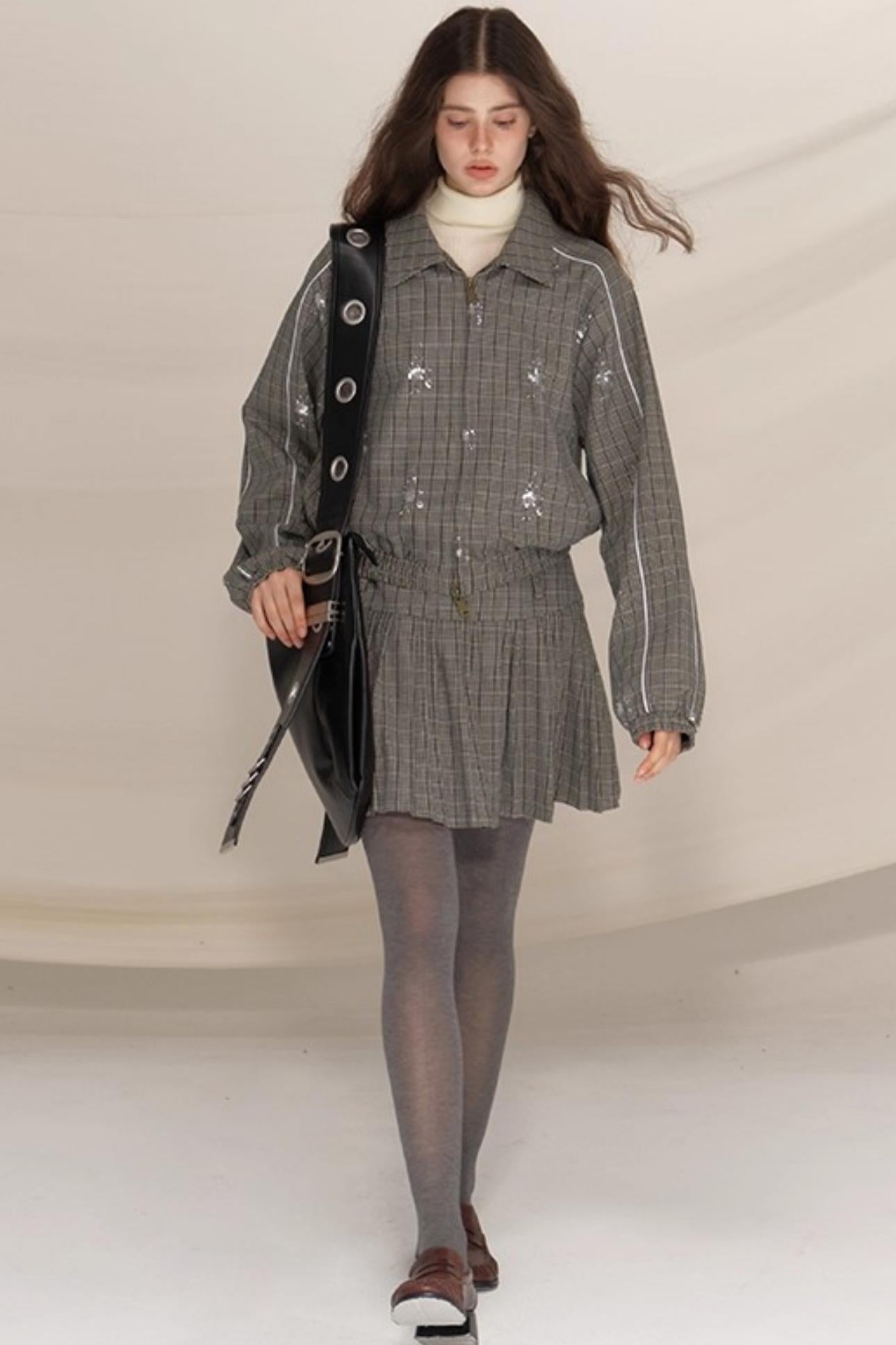 Gray Beaded Academy Jacket Set-Up