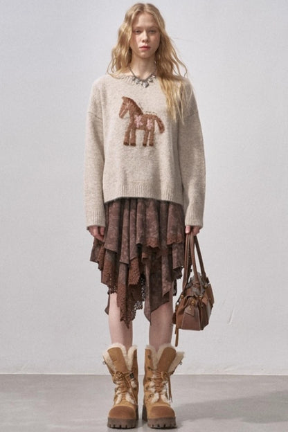 Lace Asymmetrical Layered Skirt