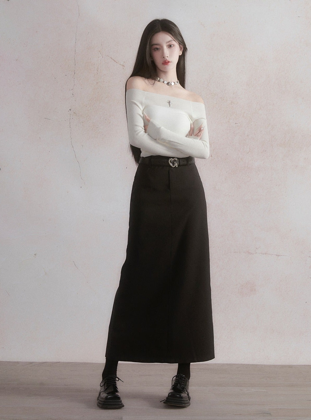 Classic commuter long straight skirt