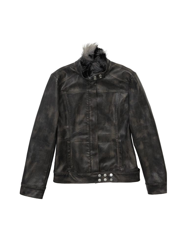 Old Lapel Slim Leather Coat Jacket