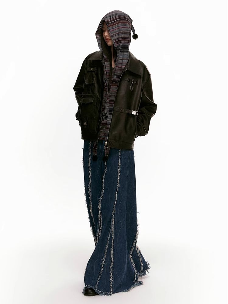 Raw Edge Wide Leg Fishtail Jeans