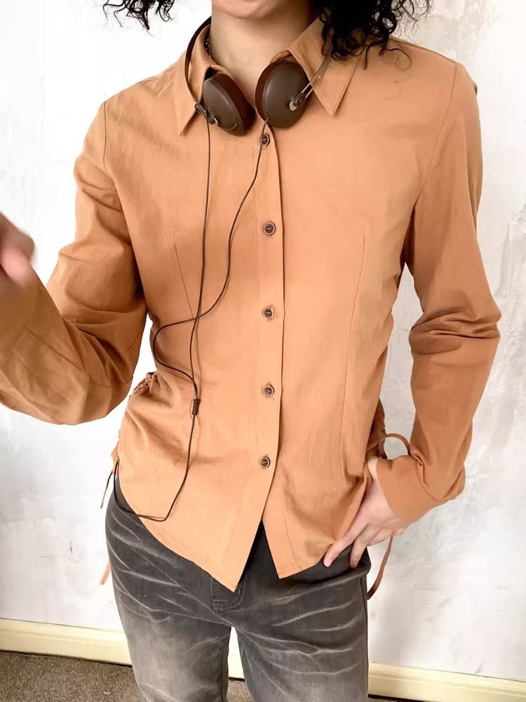 Drawstring Waist Long Sleeve Shirt