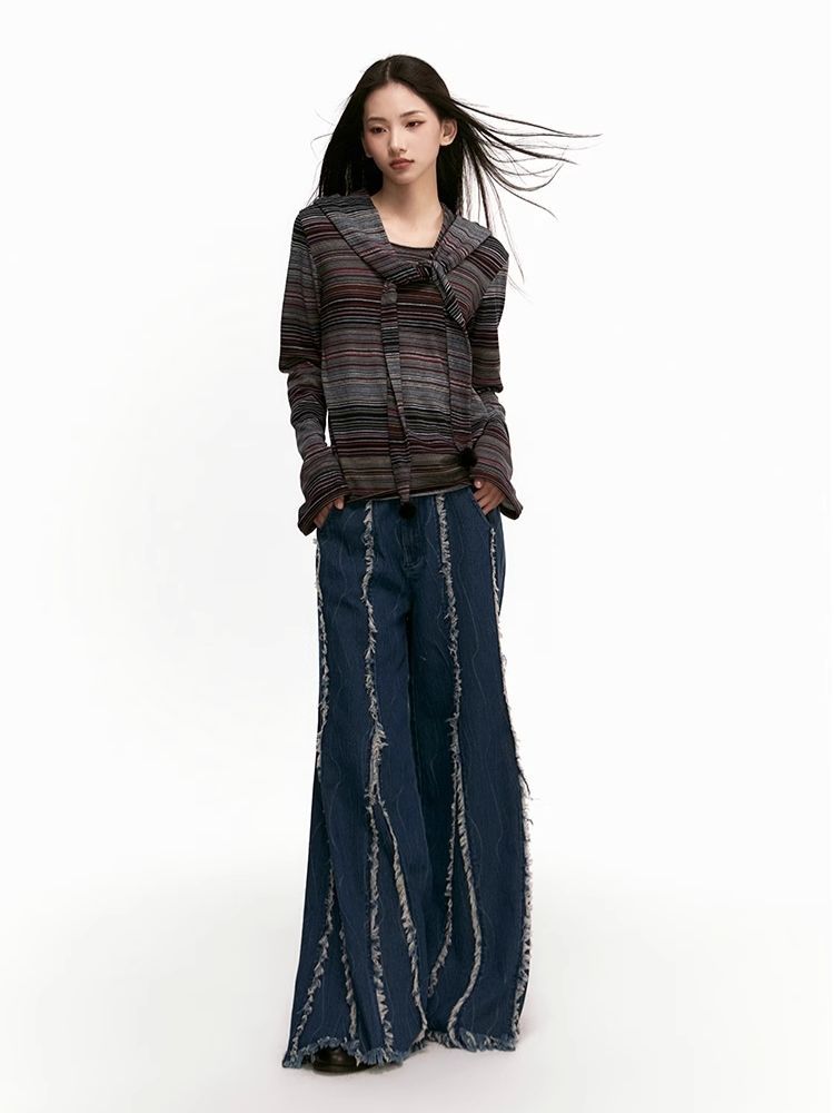 Raw Edge Wide Leg Fishtail Jeans