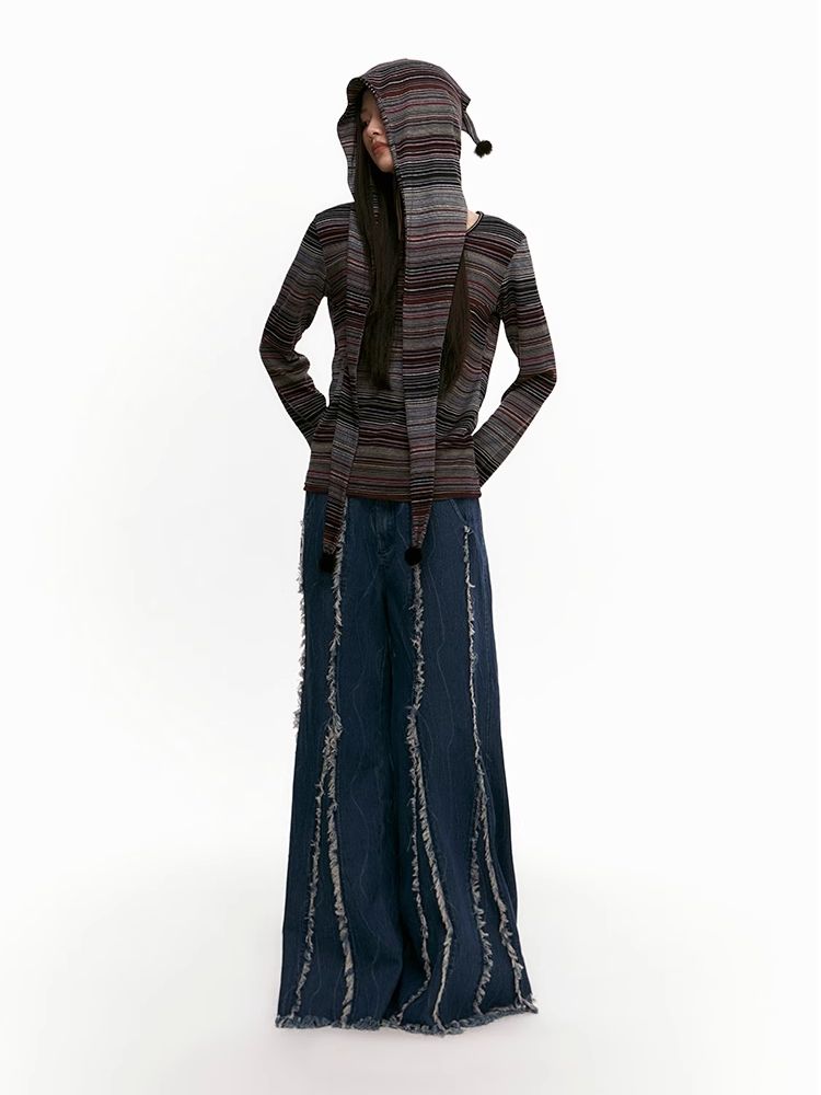 Raw Edge Wide Leg Fishtail Jeans