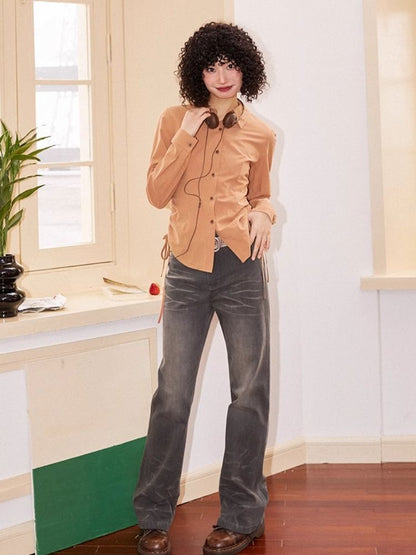 Drawstring Waist Long Sleeve Shirt