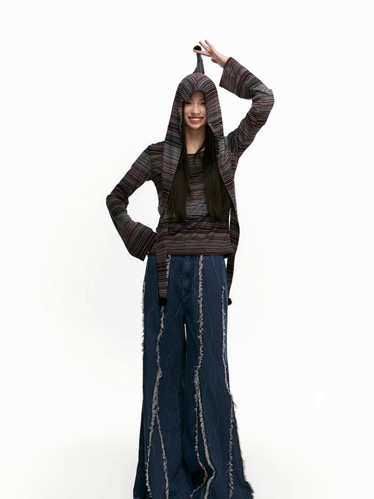 Raw Edge Wide Leg Fishtail Jeans