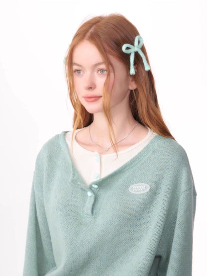 Lazy wind false two-piece sweater