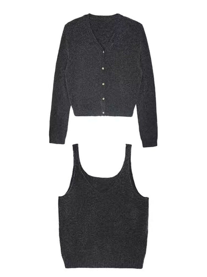 Knitted cardigan sweater camisole undershirt two-piece suit