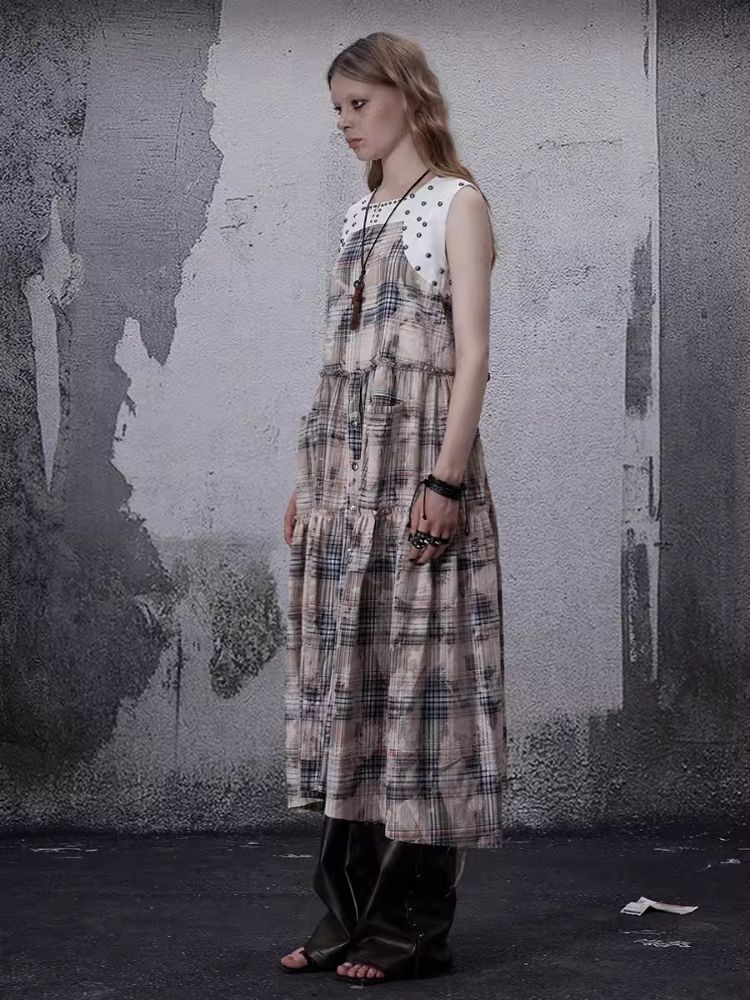 American vintage worn plaid dress