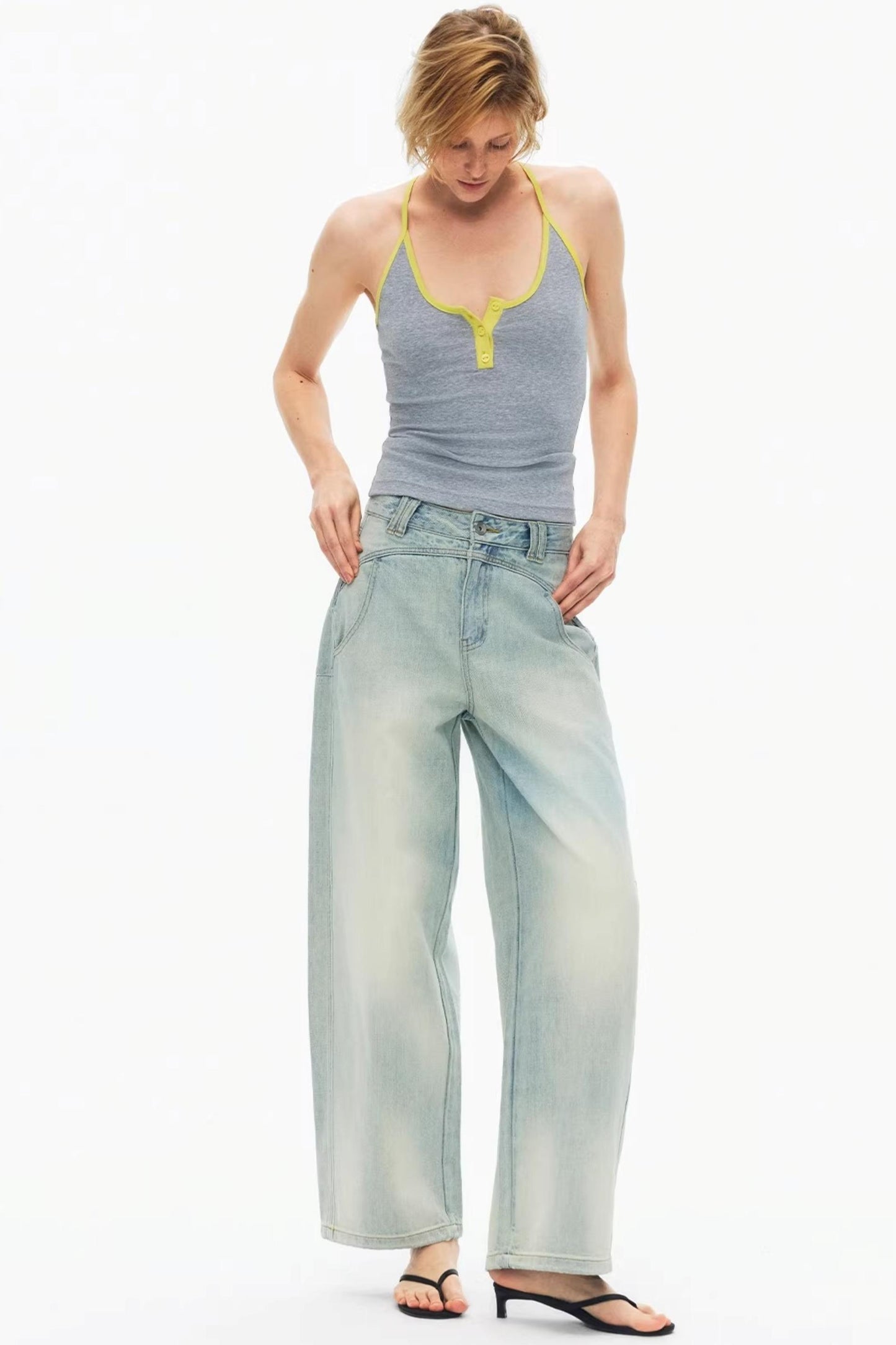 Grey contrast trim slim-fit tank top for women