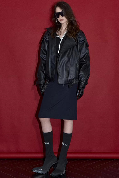 Retro Lychee Pattern Leather Jacket