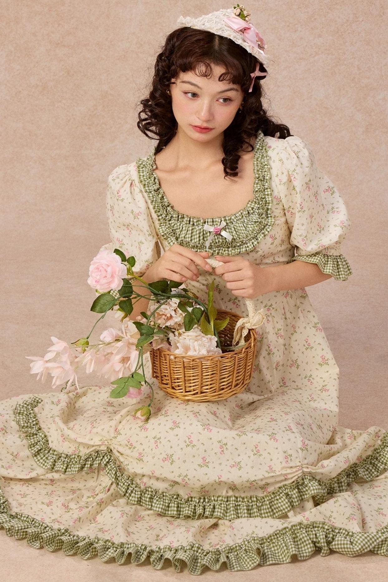 French Pastoral Style Floral Waist Dress