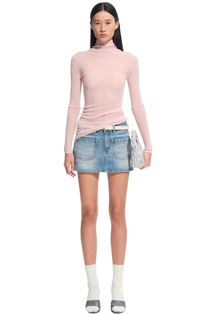 High Neck Long Sleeve Knit Wool Top