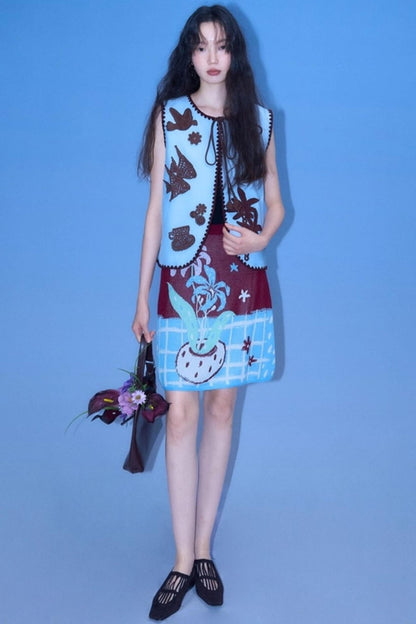 Island Tea Flower Embroidered Top & Skirt Set-Up