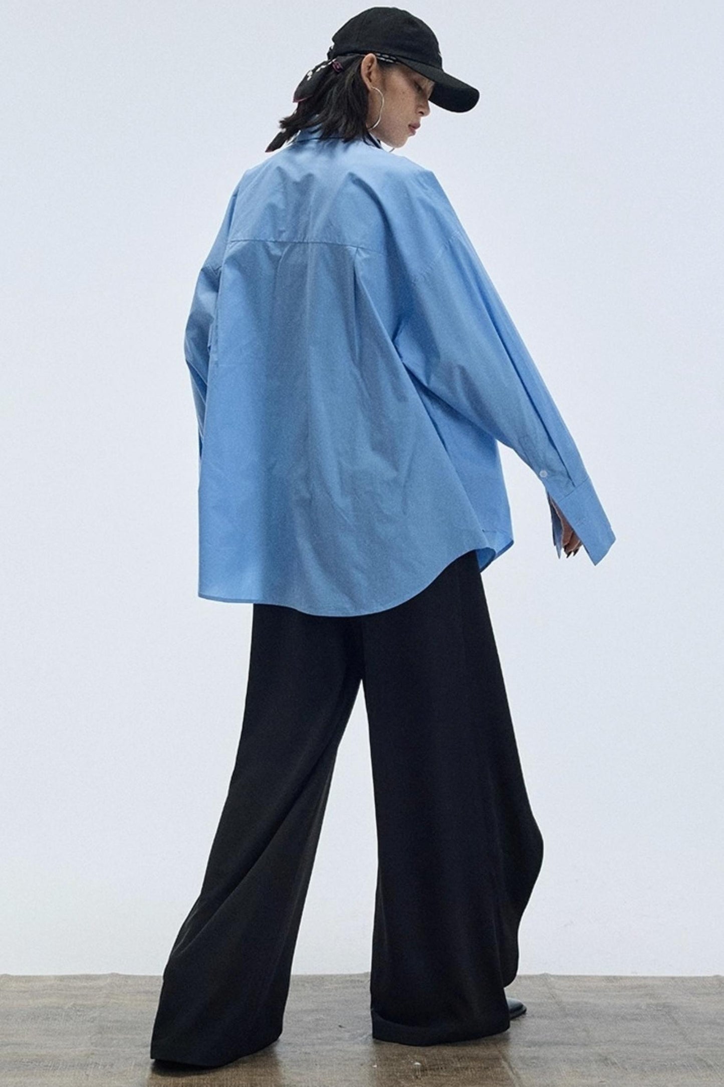 Blue Pointed Long-Sleeved Shirt