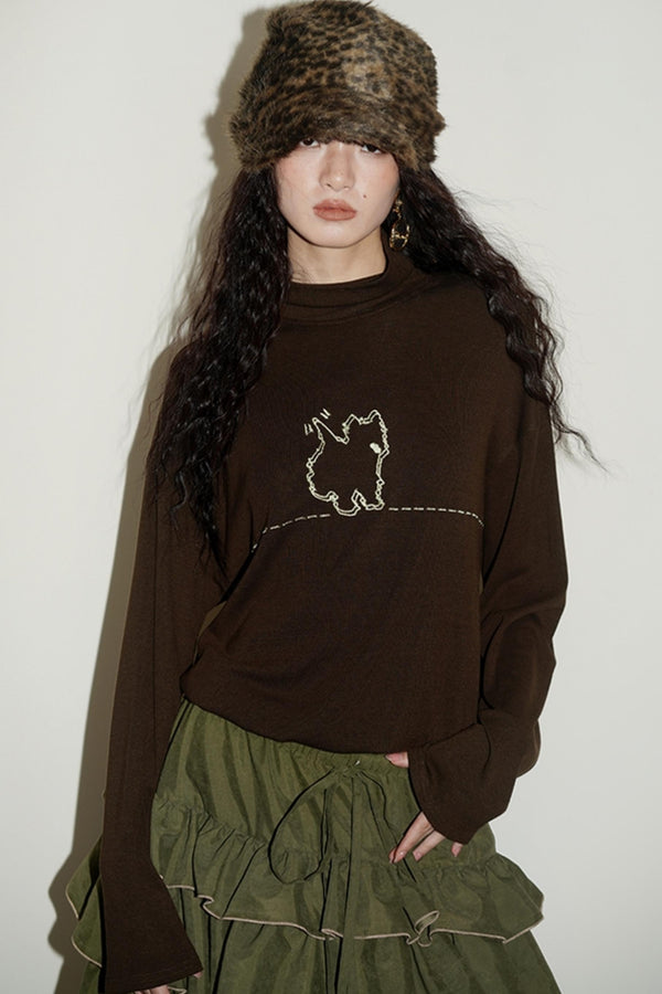 Casual Puppy Design Crewneck Top