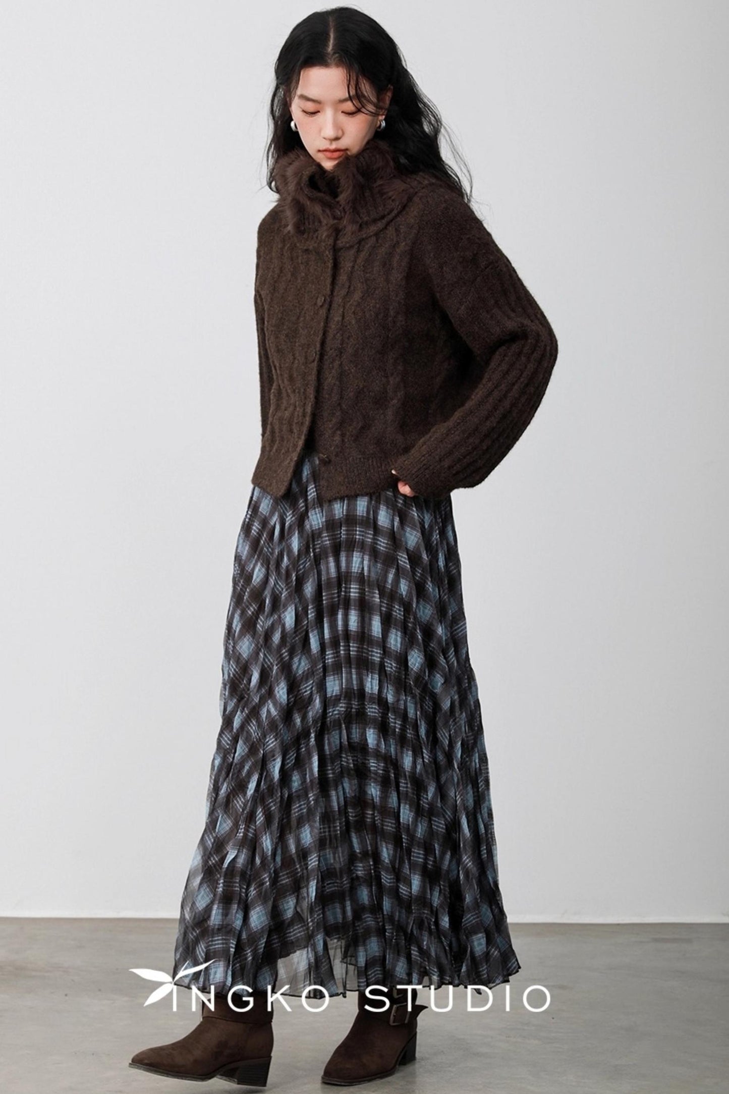 Blue Plaid Gauze Skirt