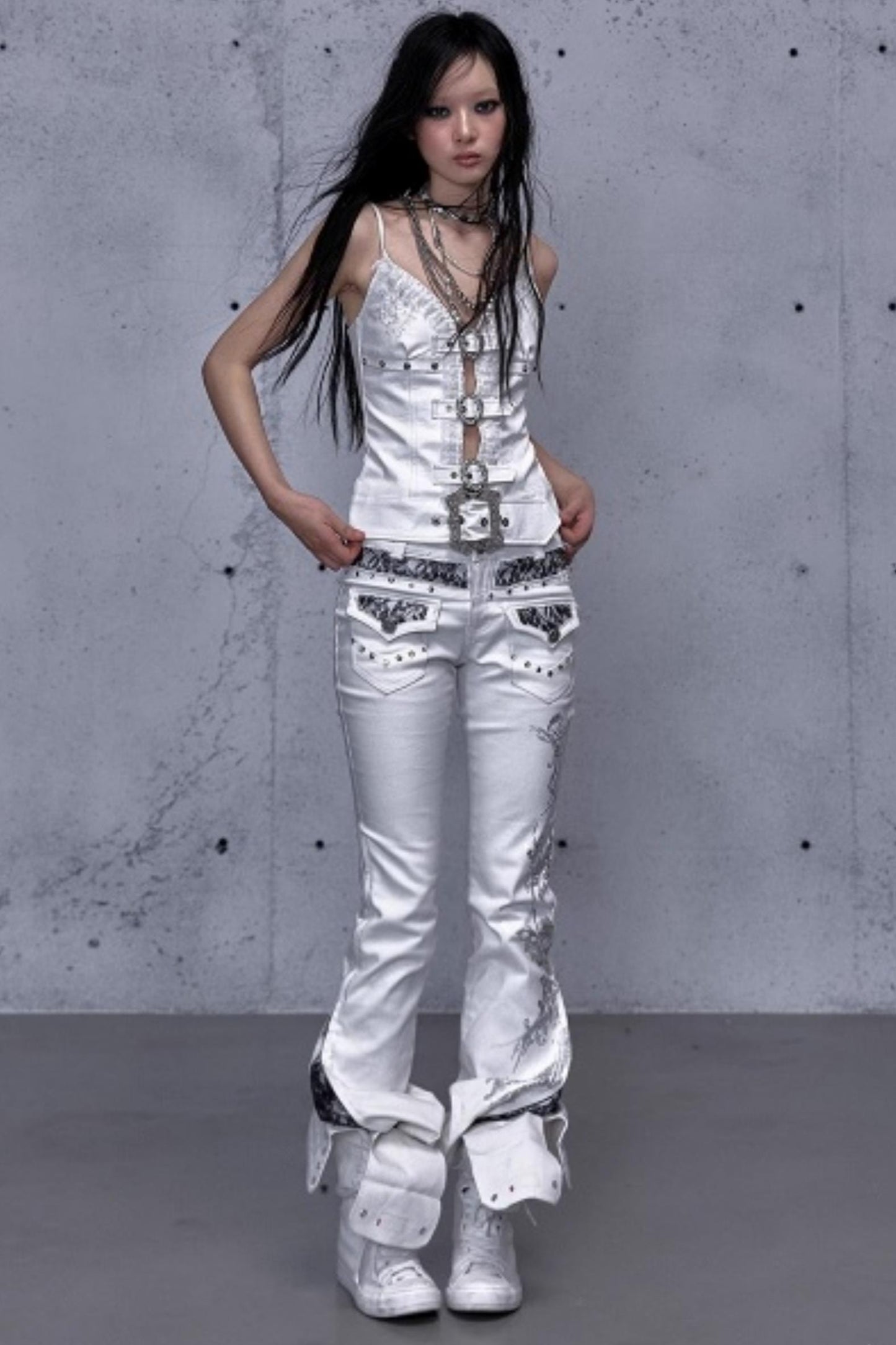 Retro Gold Foil Denim Pants