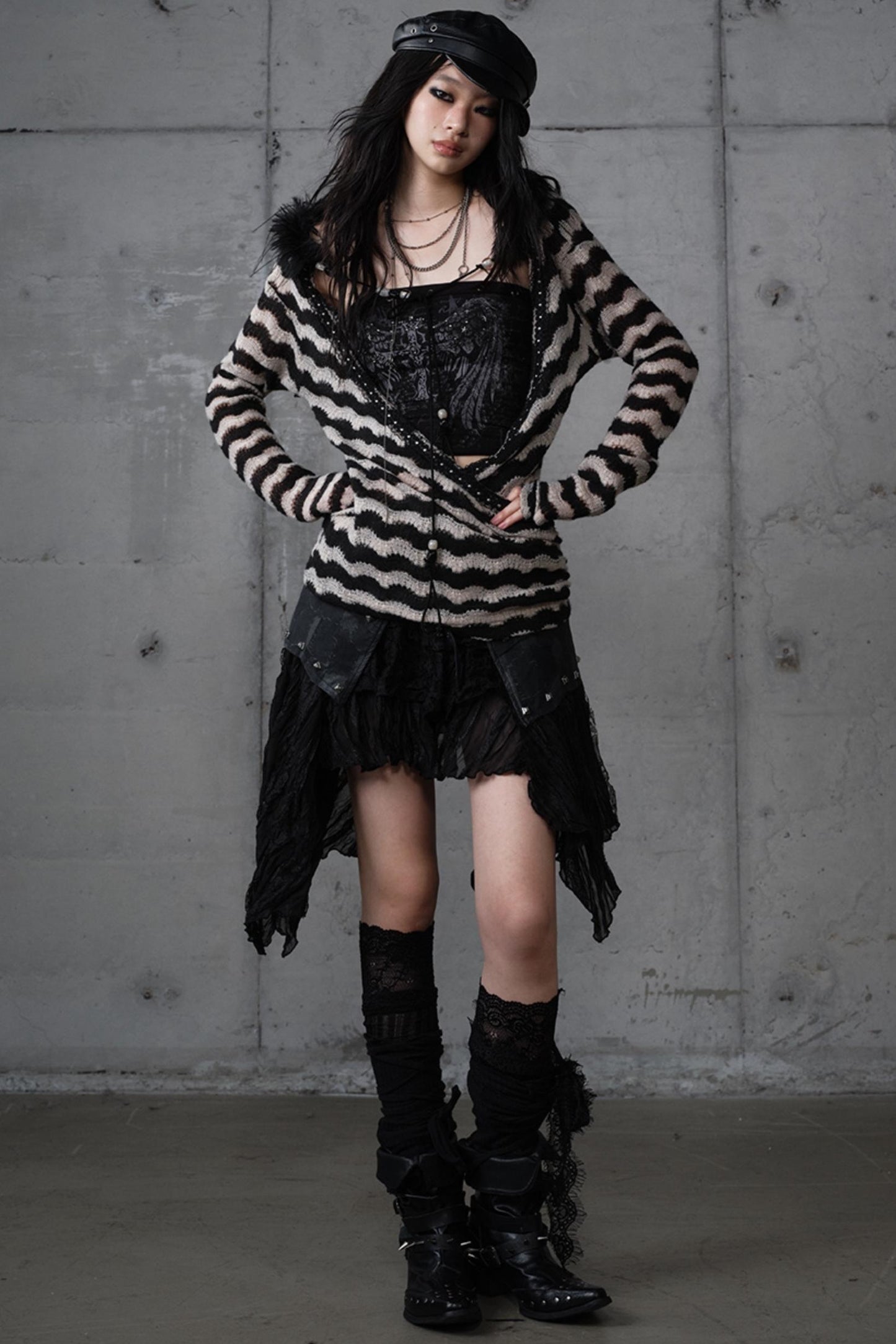 Bandeau Fake Two-Piece Striped Knit Top Set