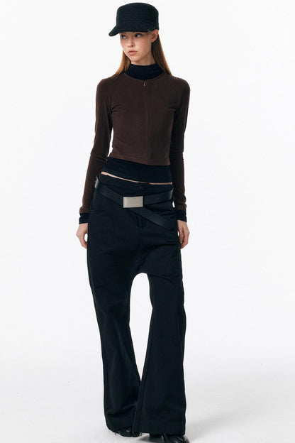 Velvet-Feel Color-Blocked Top