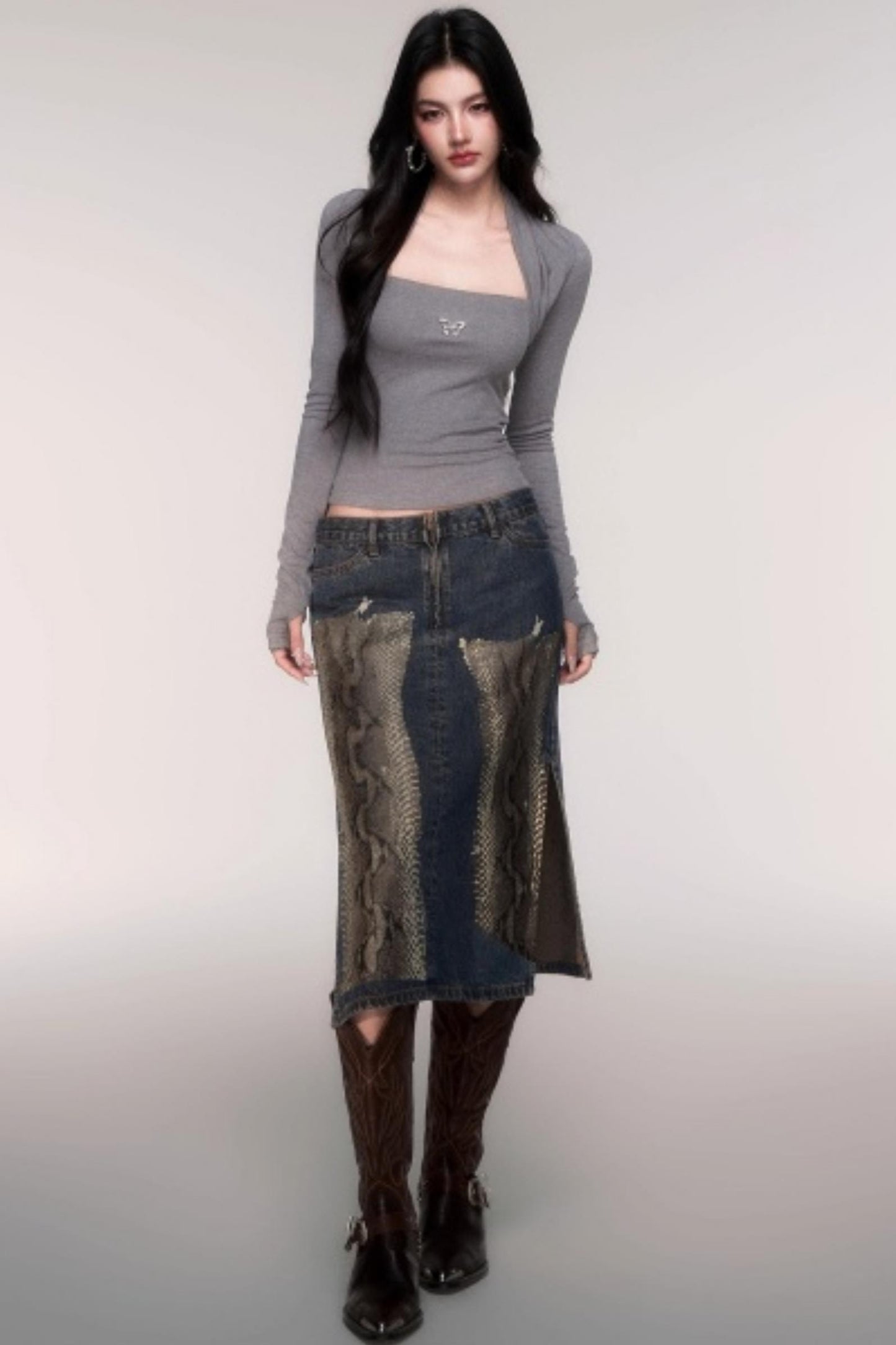 Fake Two Sleeve Slim Knit Top