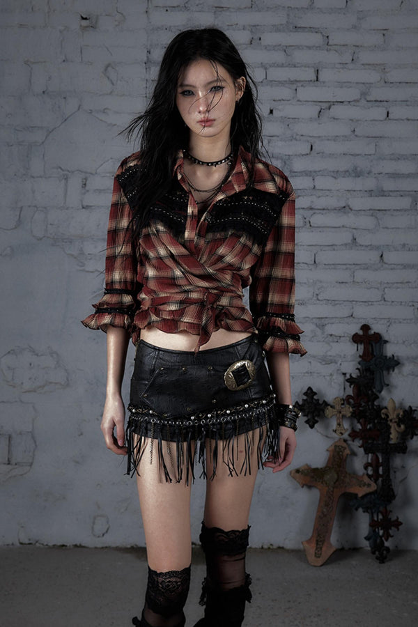 Rebel Chic Plaid Flare Top