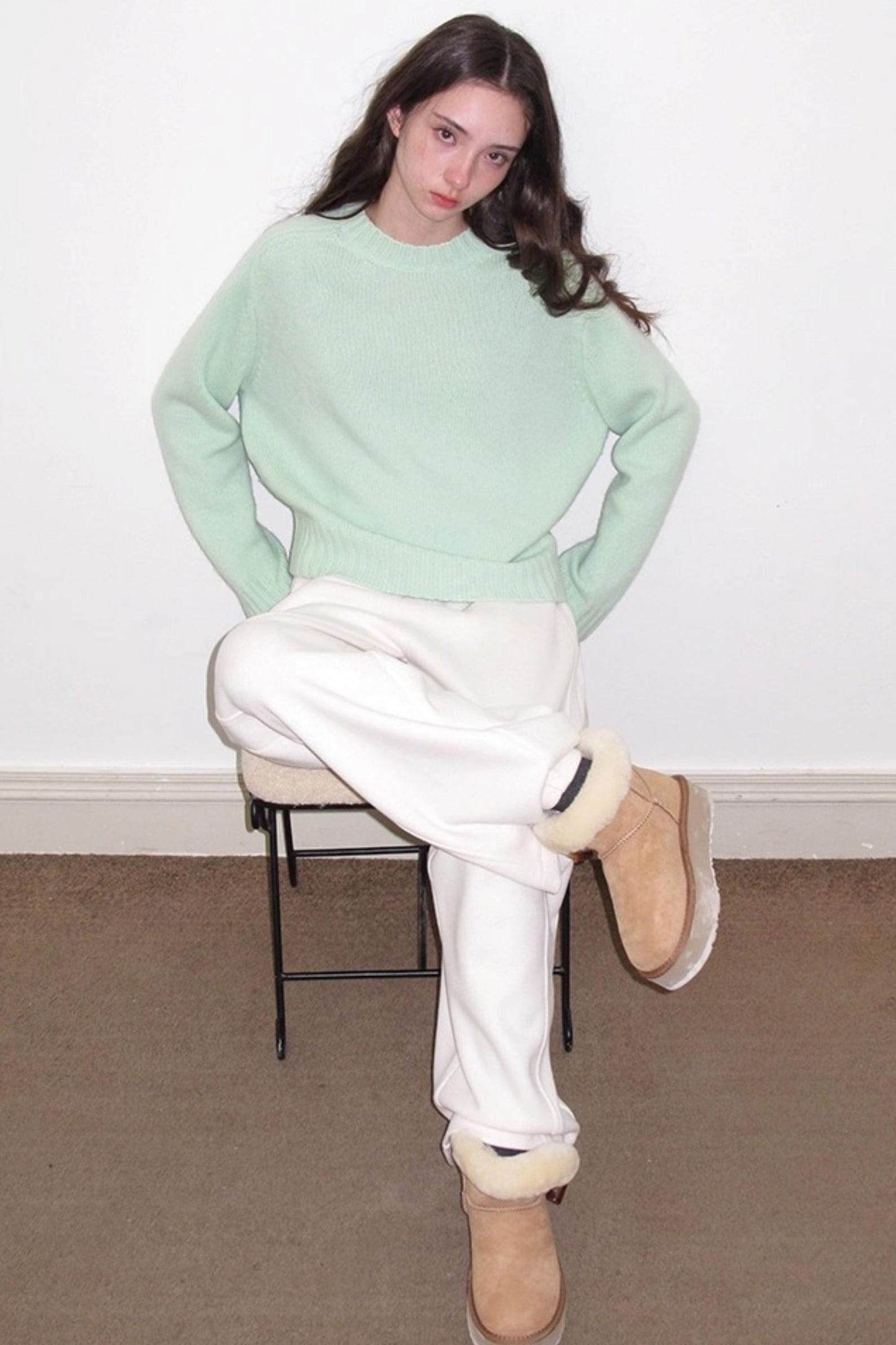 Fleece Mist Elastic Waist Knit Pants