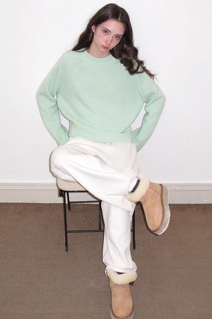 Fleece Mist Elastic Waist Knit Pants