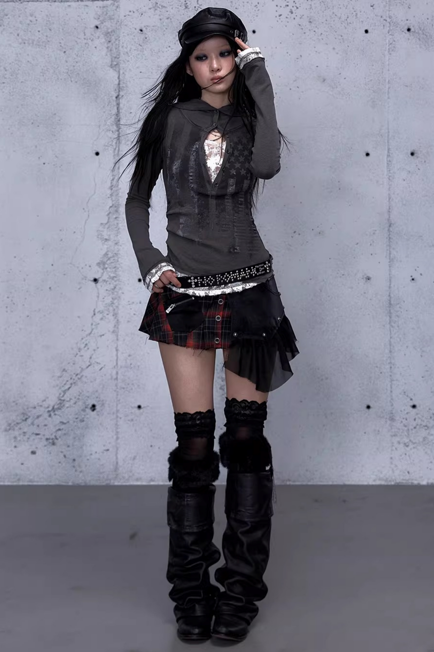 Lace Patchwork Hooded Top