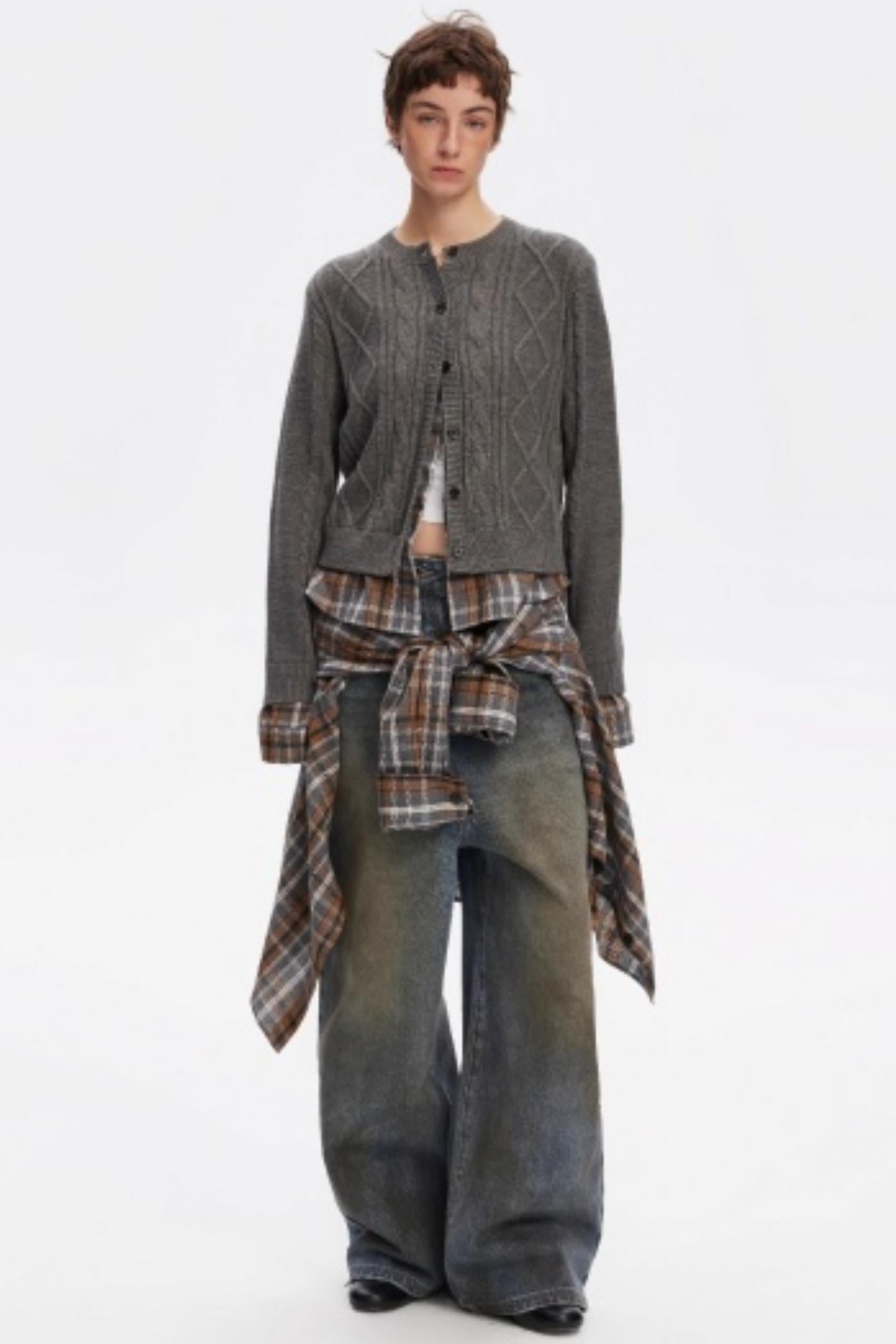 Wool Twist Pattern Cardigan Set-Up