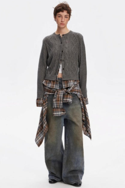 Wool Twist Pattern Cardigan Set-Up