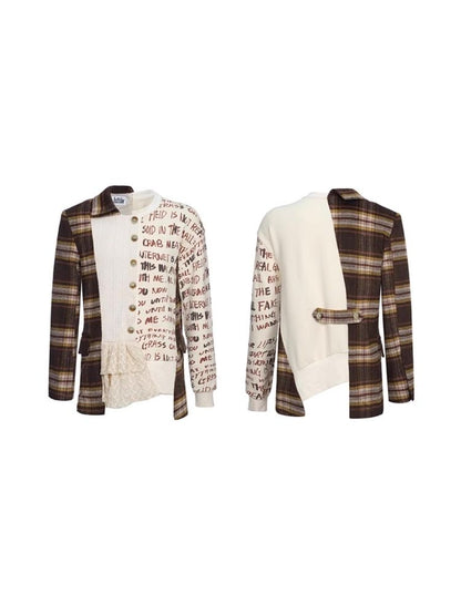 Splicing Printed Cardigan Sweatshirt