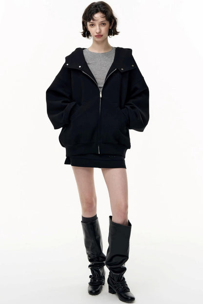 Casual Large Zip Hooded Cardigan