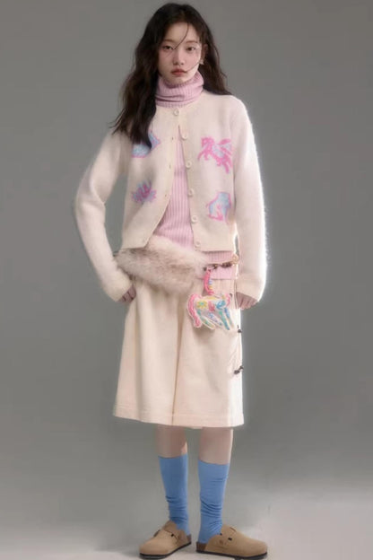 Color-Blocked Wool Blend Cardigan